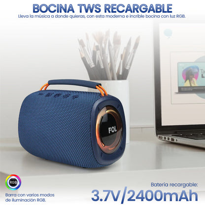 BOCINA TWS RECARGABLE CON LUZ Y CORREA INTEGRADA